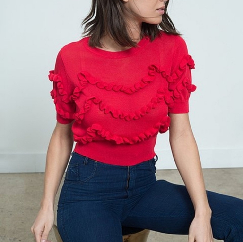 NWOT Lucy Paris Red Sophia Frills Top